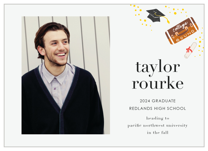 After all of your hard work, you're finally college bound! Send a formal farewell to your loved ones with our Trunk Celebration Graduation Announcements!