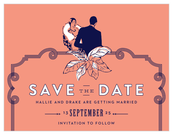 Inform your family and friends of your upcoming wedding day with our MaeMae's Drake Save-the-Date Cards.