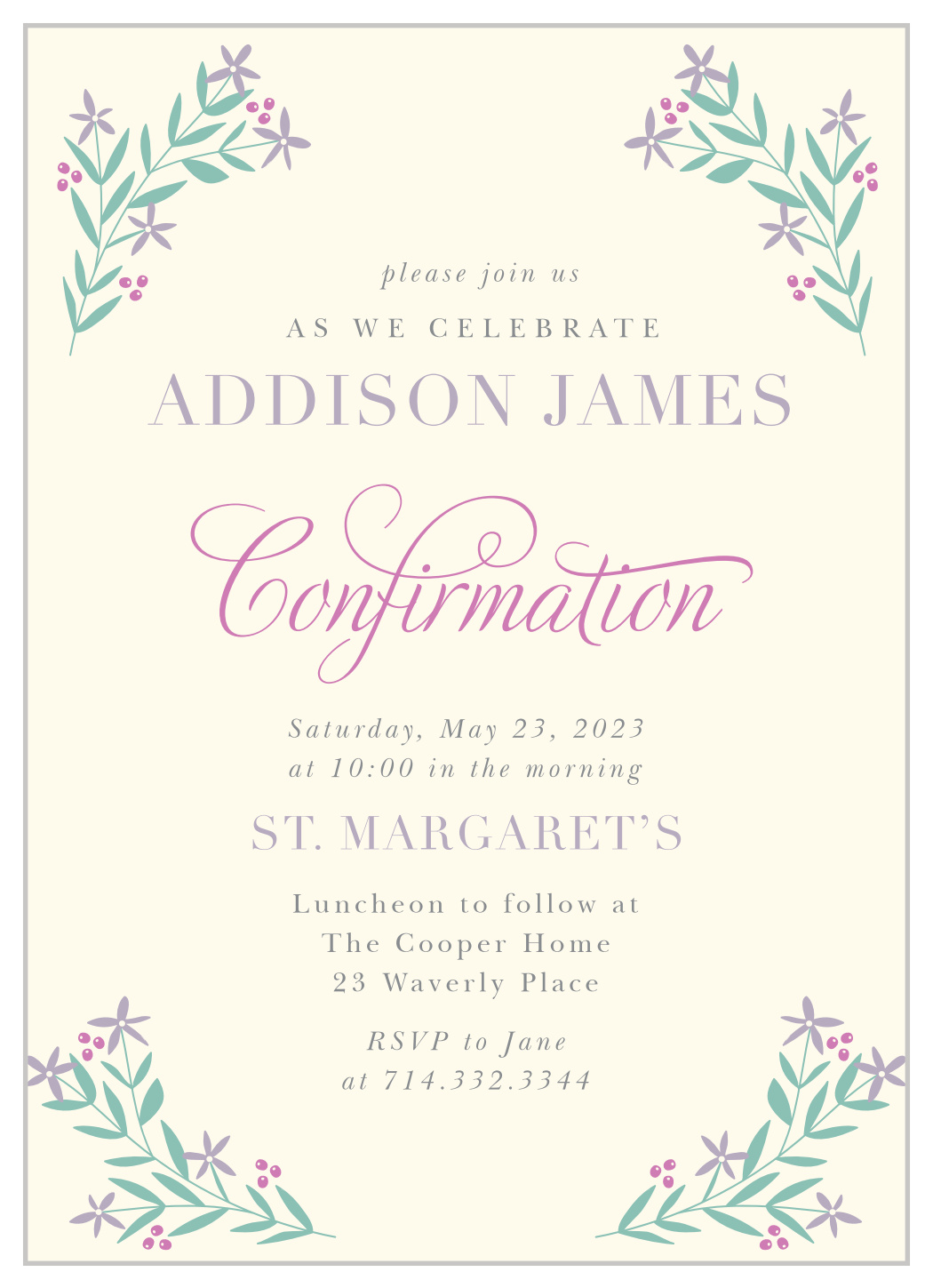 Simple Foliage First Confirmation Invitations by Basic Invite