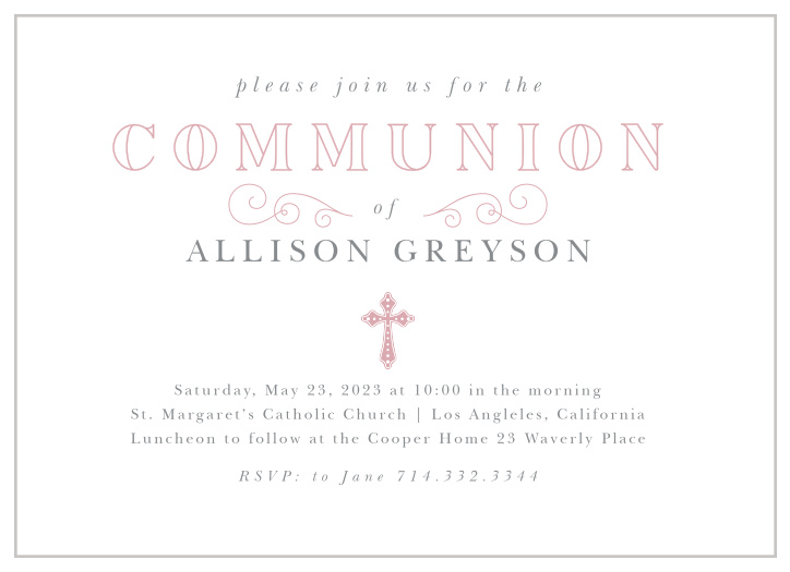 Celebrate your little one's introduction to the fold with our Script Cross Communion Invitations.