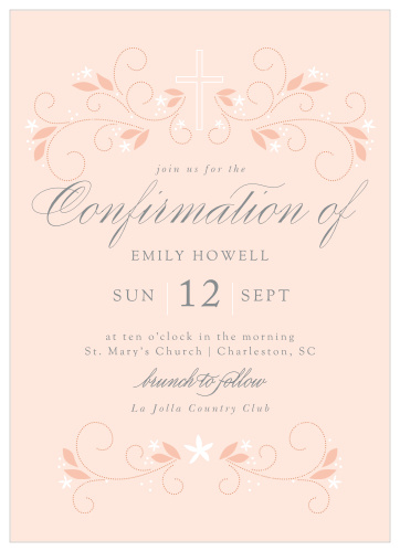 Celebrate your little one's introduction to the fold with our Soft Branches Confirmation Invitations. 