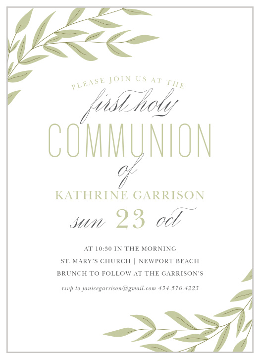Celebrate your child's first communion with our simply elegant Laurel Calligraphy Communion Invitations.