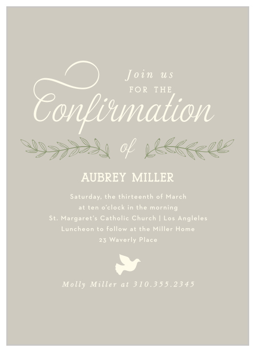 The picture of peace and tranquility, our Precious Dove Confirmation Invitations feature a collection of calming colors and illustrations to reflect your own quiet faith.