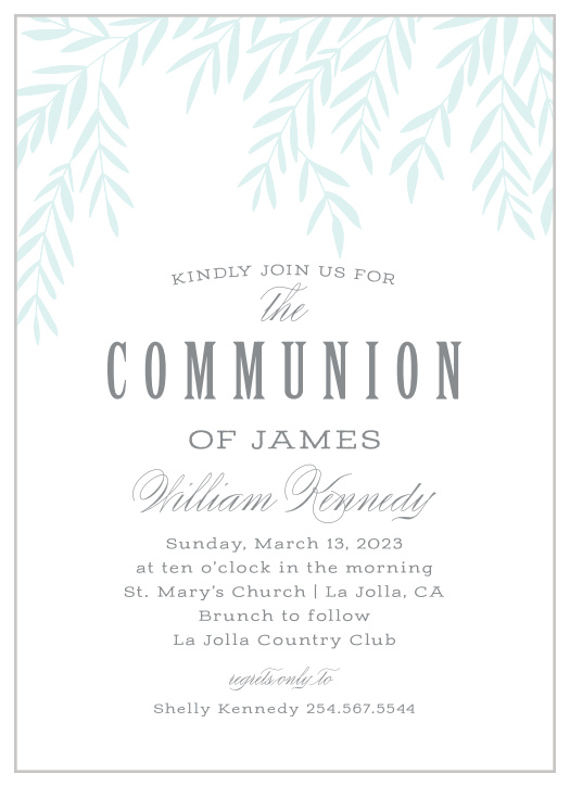 Gather together the people you adore most to celebrate your little sprout with our Soft Willow Communion Invitations.