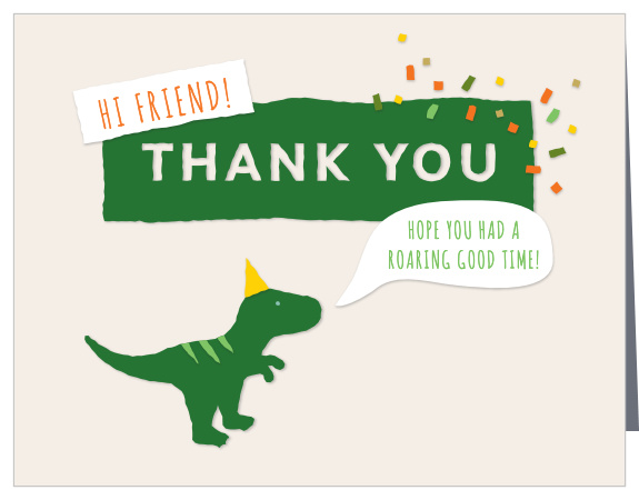 Express your sincerest gratitude with the adorable design of our Dinosaur Bash Baby Shower Thank You Cards.