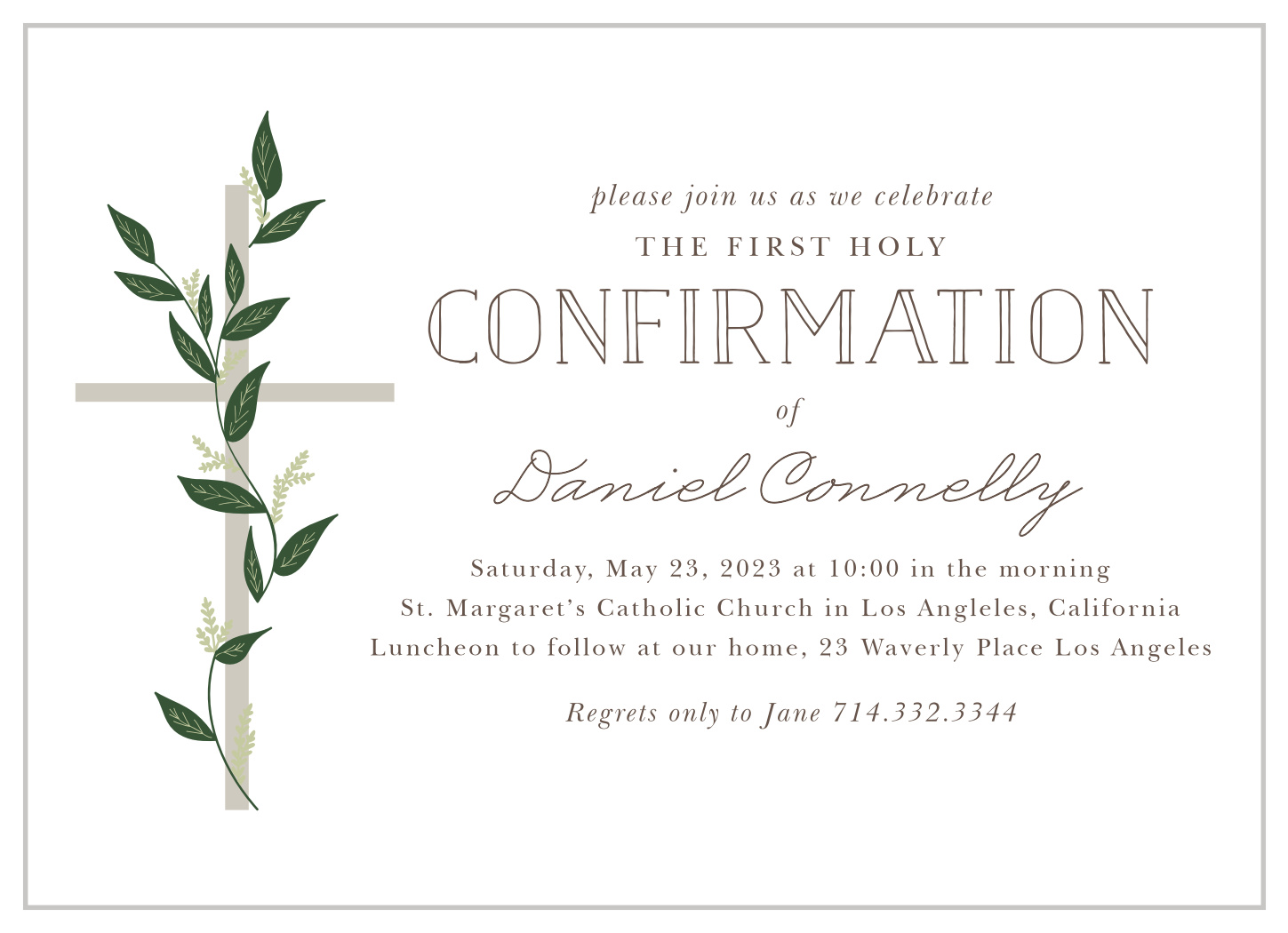 Laurel Trellis Confirmation Invitations by Basic Invite