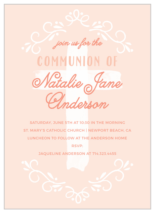 Celebrate your little one's introduction to the fold with our Painted Cross Communion Invitations.