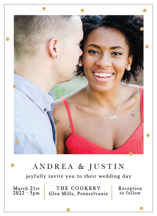 Take a snapshot of your exultant engagement with our Golden Excitement Wedding Invitations! 