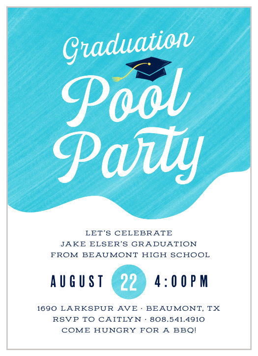 Gather together your friends and family to celebrate your graduate's leap into the greater pool of life with our Pool Hang Graduation Party Invitations.