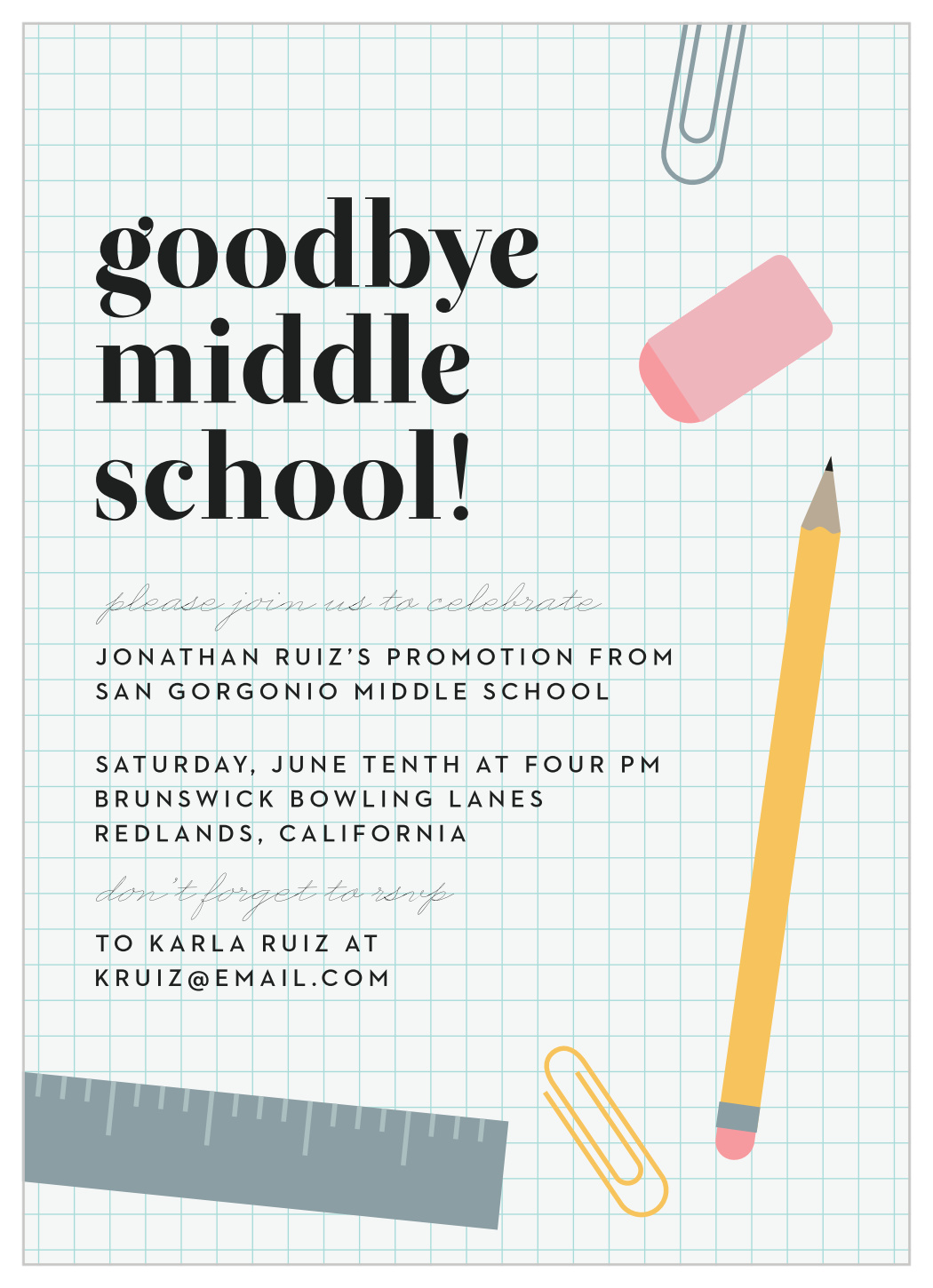 Bye Middle School Graduation Invitation By Basic Invite