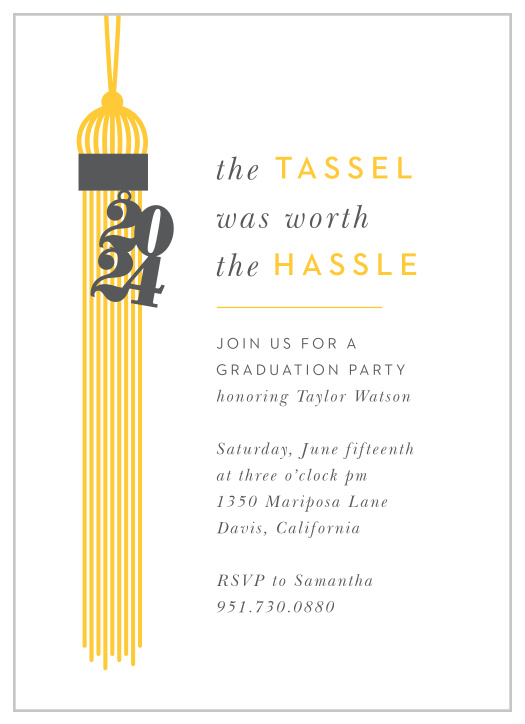 Utilizing the prize of your graduate's day and bright, modern color combinations, our The Tassel Graduation Invitations ensure that your nearest and dearest loved ones are there to celebrate the day.