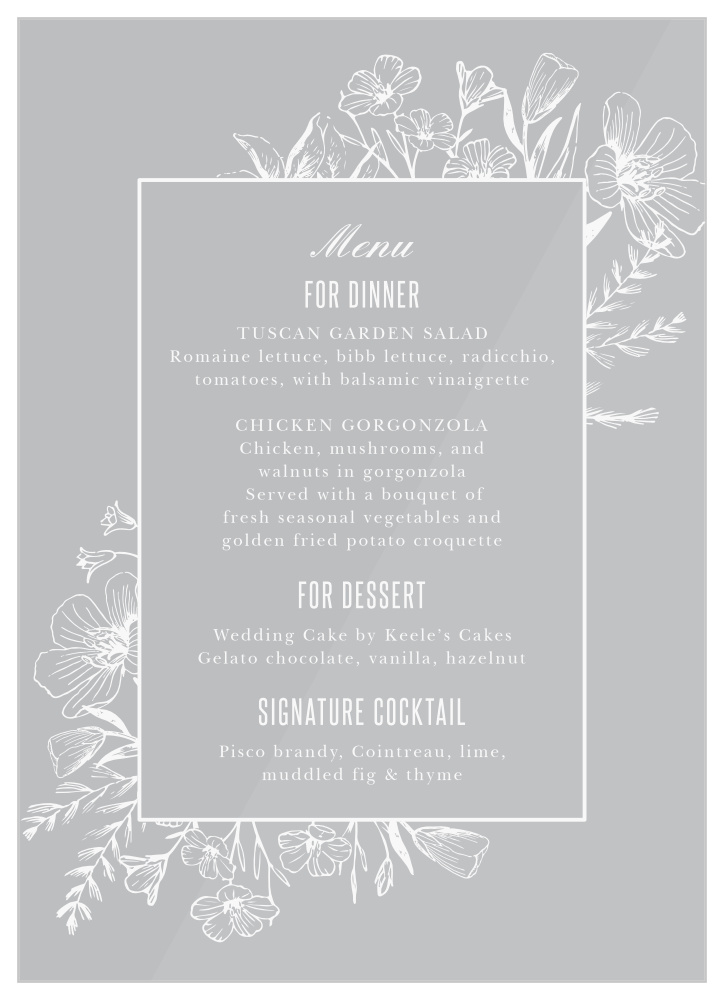 Floral Border Clear Wedding Menus by Basic Invite