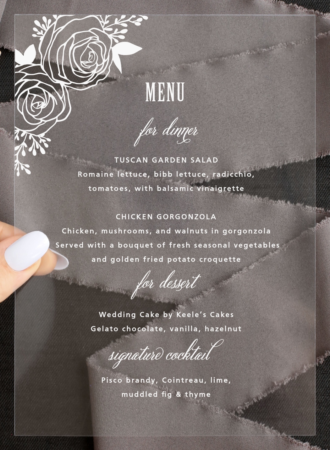 Rustic Flowers Clear Wedding Menus by Basic Invite