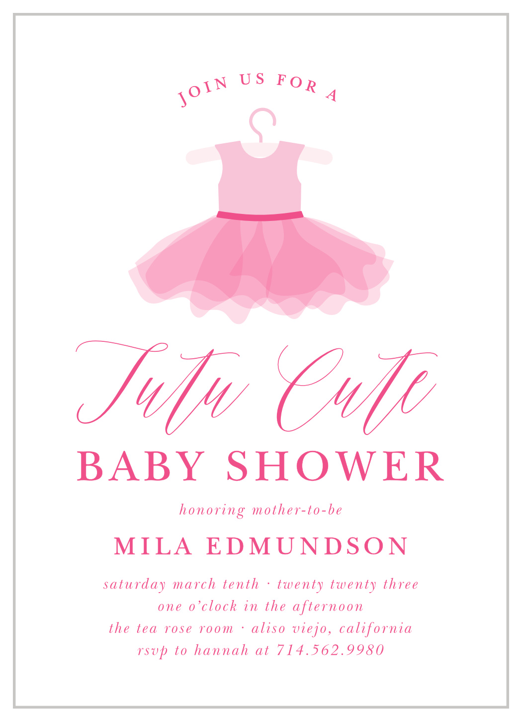 Ballerina Baby Shower Invitation Girl Tutu Baby Shower Invite Printed BSI053 Tutu Baby Shower Invitations Ballet Baby Shower Invites Pink