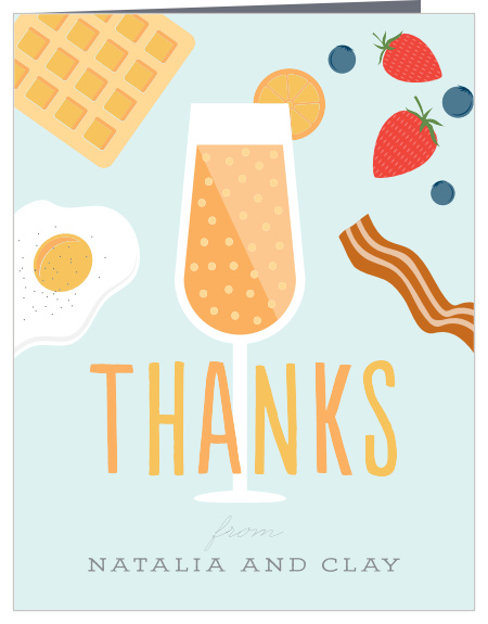 Our Parents-to-be Brunch Baby Shower Thank You Cards will have your guests fondly, yet hungrily reminiscing on your delicious baby shower brunch! 