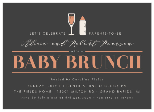 Have baby bottles and big bottles at your party with our Brunch Shower Baby Shower Invitations! 