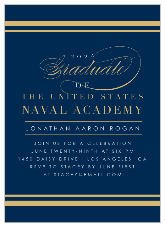 Our Navy Graduate Graduation Invitations provide the elegant appearance that your graduate's ceremony requires. 