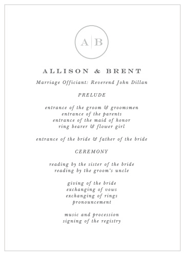 Minimalist Monogram Wedding Programs By Basic Invite