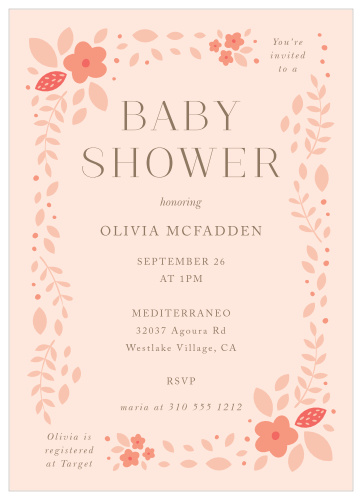 Invite your friends and family to celebrate your bundle of joys with our Botanical Wreath Baby Shower Invitations.