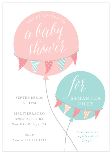 Surround yourself with your family and friends with our Balloon Parade Baby Shower Invitations.