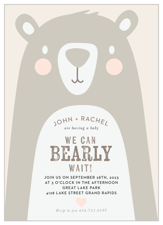 Gather together your nearest and dearest loved ones with our adorably illustrated Bearly Wait Baby Shower Invitations.