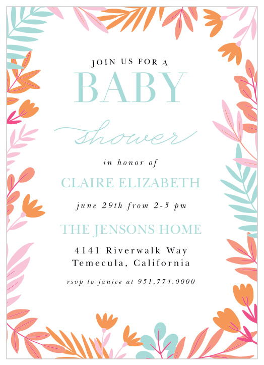 Showcase the unlimited potential of your on-the-way addition with our beautiful Blooming Baby Baby Shower Invitations. 