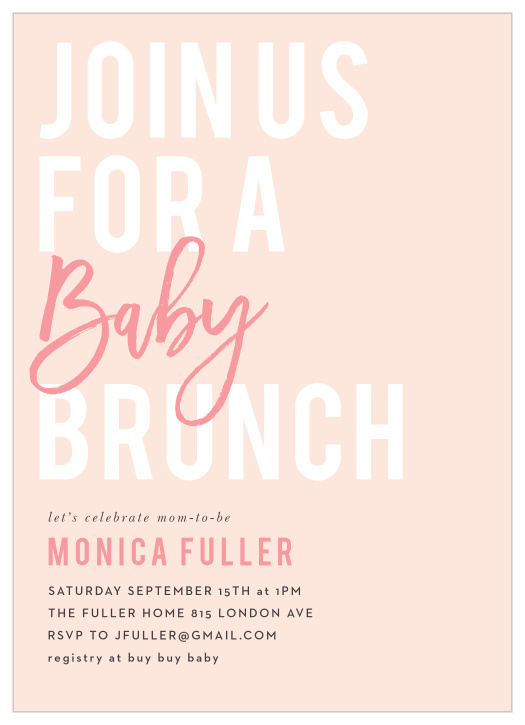 Get together with your friends and family to celebrate the newest member of the gang with our Bold Brunch Baby Shower Invitations.