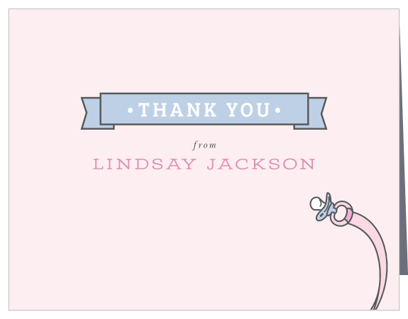 Show your gratitude to your family and friends with our Pacifier Ribbon Baby Shower Thank You Cards!