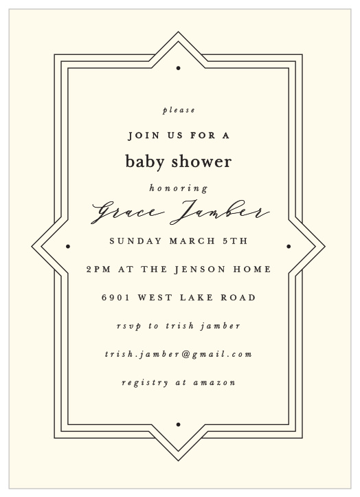Invite your friends and family to get together to celebrate with our Elegant Deco Baby Baby Shower Invitations.
