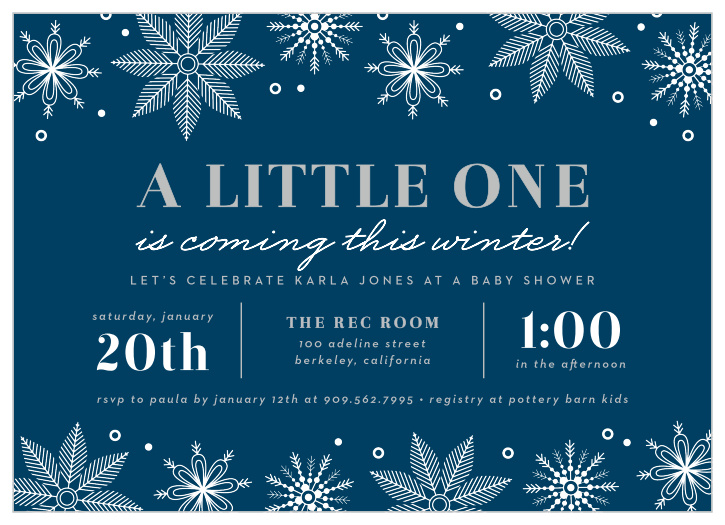 Announce your own perfectly unique snowflake with the irresistibly classic design of our Snowflake Winter Baby Shower Invitations.