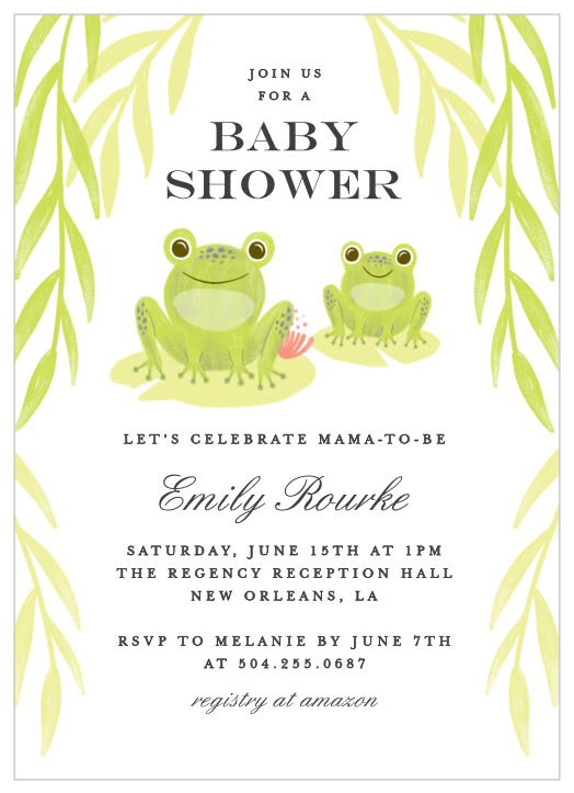 Hop into your friends and family's mailbox with our Mama Frog Baby Shower Invitations. 