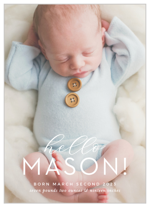 Give your friends and family all the information they want about the newest member of your family with our gorgeous Little Baby Birth Announcements. 