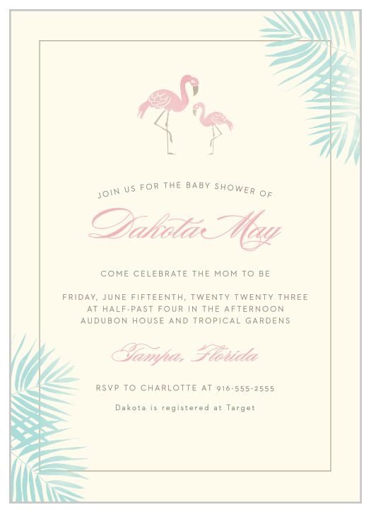 Surround yourself with the people you care about most using the soft, tropical design of our Flamingo Family Baby Shower Invitations. 