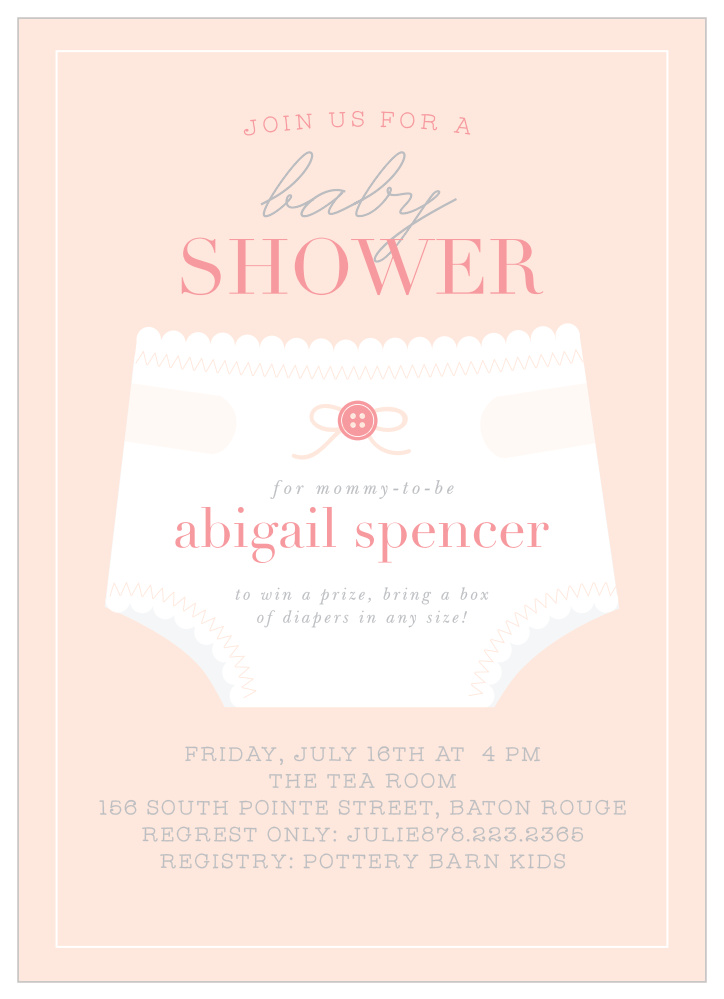 Girl's Diaper Shower Baby Shower Invitations by Basic Invite