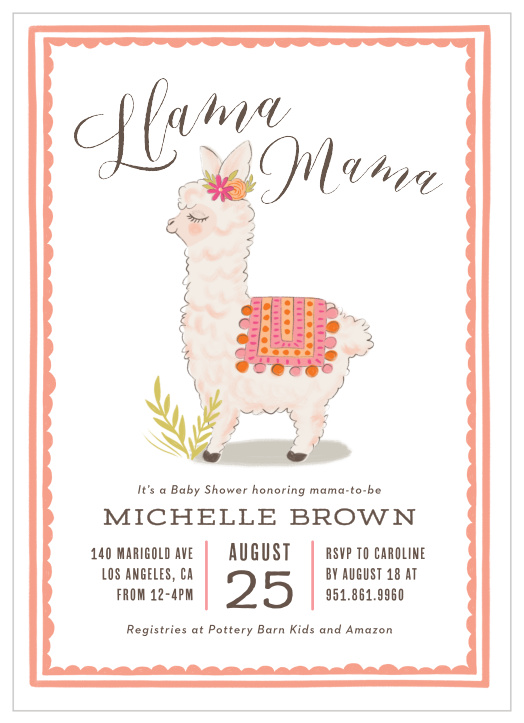 llama themed baby shower invitations