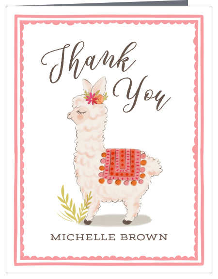 Send out our Lovely Llama Baby Shower Thank You Cards to your friends and family, no probllama.