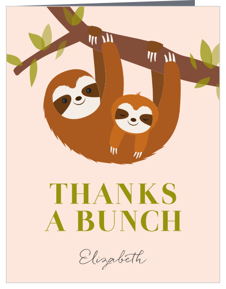 Let your friends and family know you are 'soap' thankful for them coming to your shower with our Swinging Sloths Baby Shower Thank You Cards.