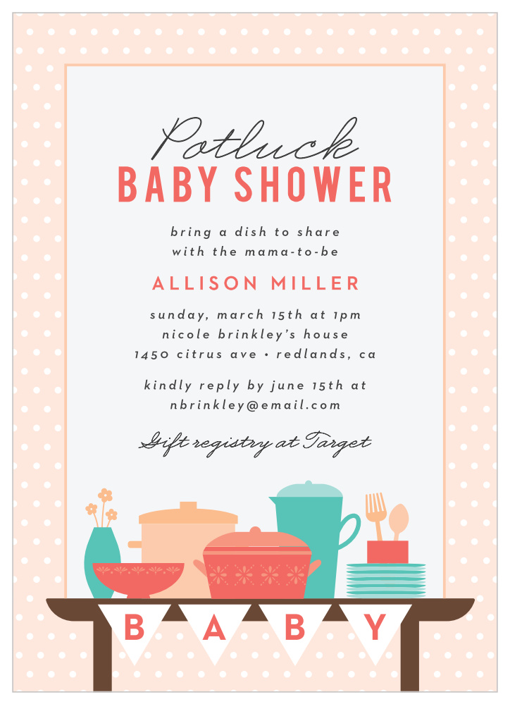 potluck table baby shower invitations