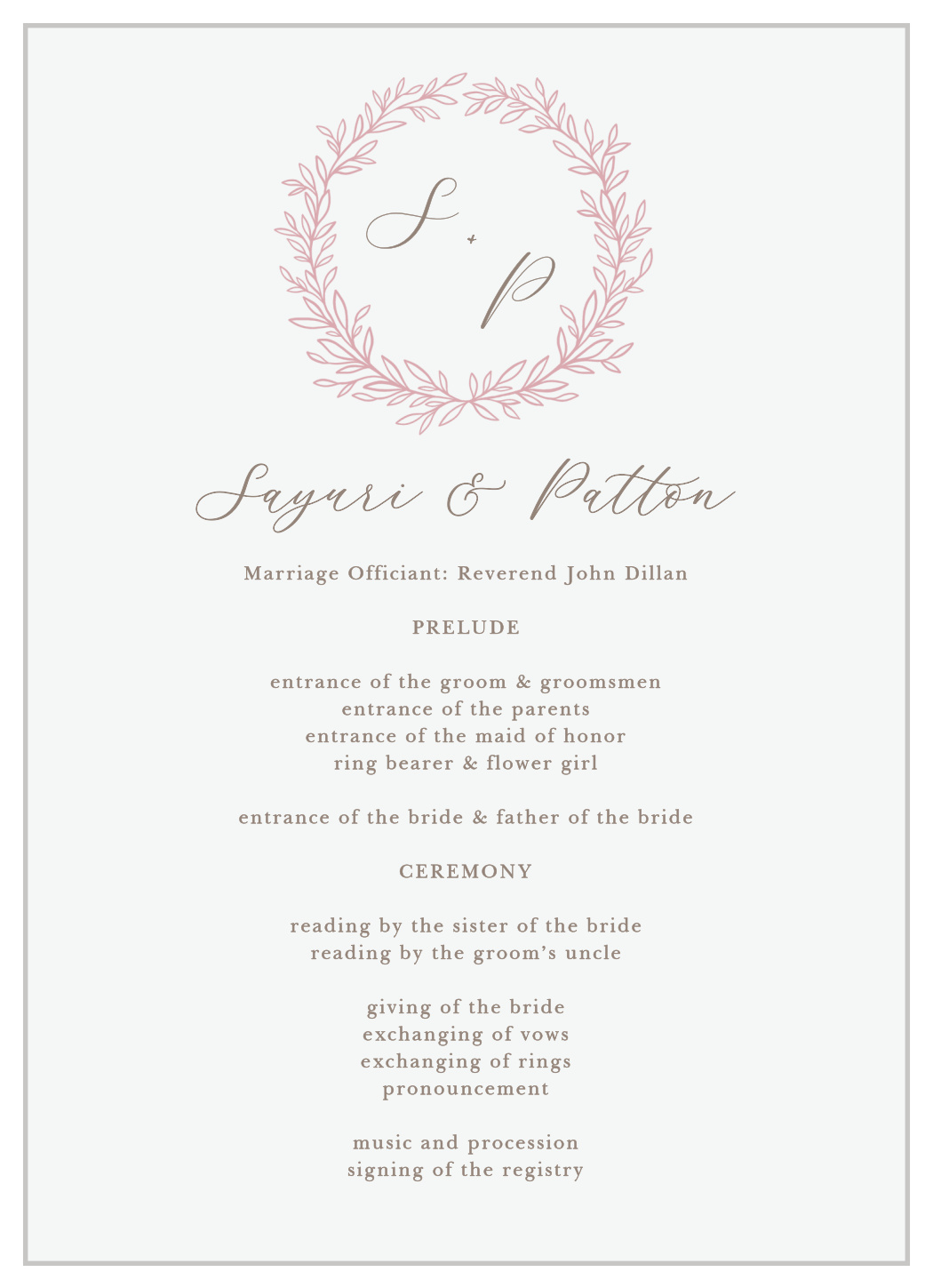 Circled Monogram Wedding Program