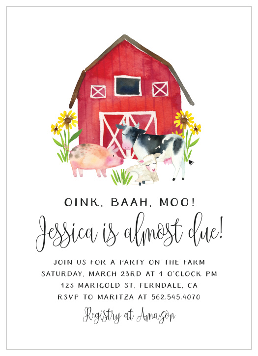 Your friends and family will surely have a cow when they see the unforgettably adorable style of our Friendly Farm Baby Shower Invitations.