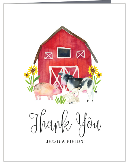 Utilize the rustic style and elegant lettering of our Friendly Farm Baby Shower Thank You Cards to express your gratitude to your guests.
