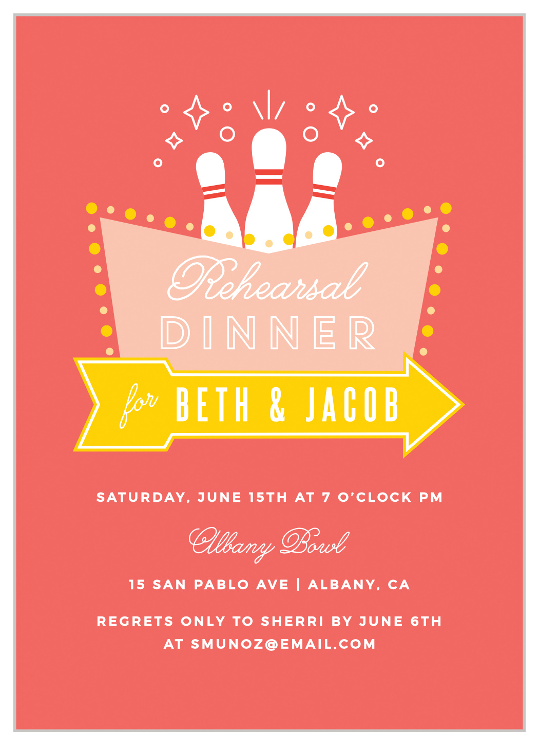 Bowling Sign Rehearsal Dinner Invitations by Basic Invite