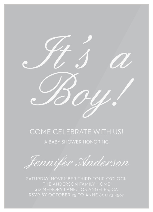 Announce you're having a Boy with the Royal Script Boy Baby Shower Invitations. 