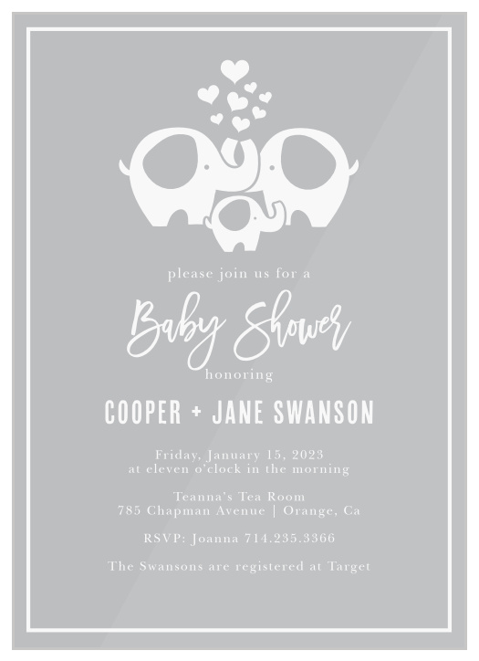 Invite your guests to celebrate the mother-to-be with the Baby Elephant Baby Shower Invitation.