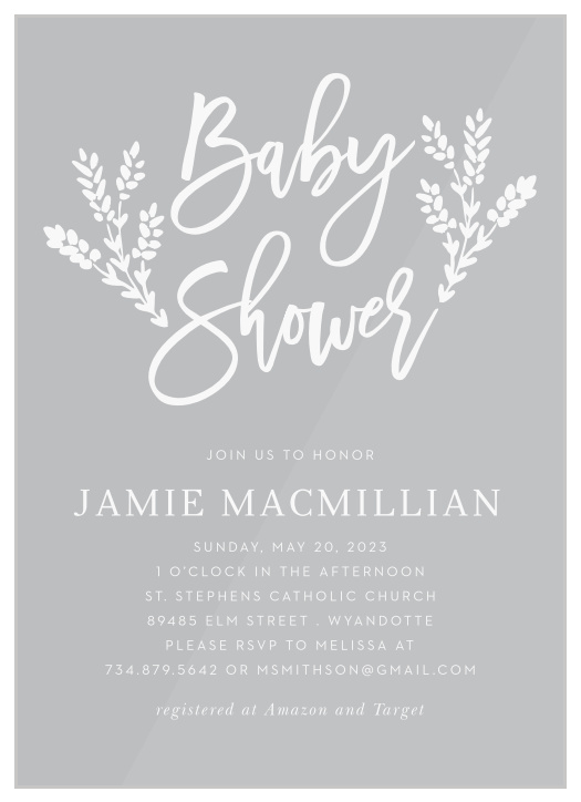 Let your love show with our Lavender Blooms Clear Baby Shower Invitations. 