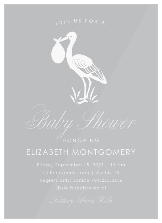 Prepare for a special delivery with the Stoked Stork Clear Baby Shower Invitations.