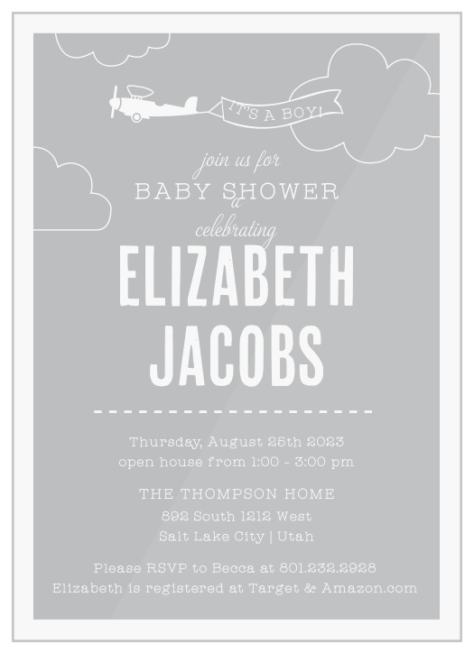 Fly into your friends and family hearts with our Airplane Banner Clear Baby Shower Invitations.