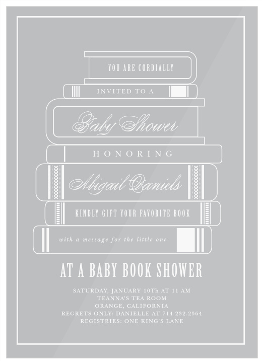 Ask friends and family to shower the mom-to-be with books using the Baby Book Clear Baby Shower Invitations.