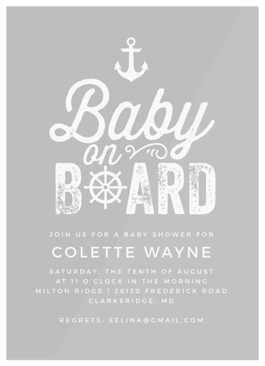 There's a baby on board! Celebrate your little treasure with our Nautical Baby Clear Baby Shower Invitations!