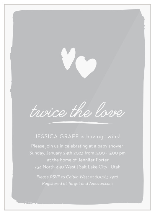 The Twice the Love Clear Baby Shower Invitations have a hand-made feel your future guests will love. 